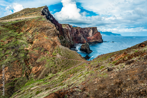 View of rocky cliffs clear water of Atlantic Ocean at Ponta de Sao Lourenco, the island of Madeira, Portugal