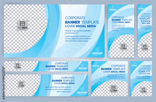 Set of Blue Web banners templates, Standard sizes with space. Vector illustration