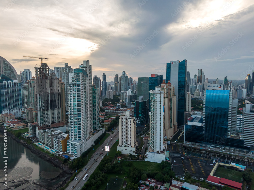 Fototapeta premium Beautiful aerial view of the Panama City Buildings Parks and marina