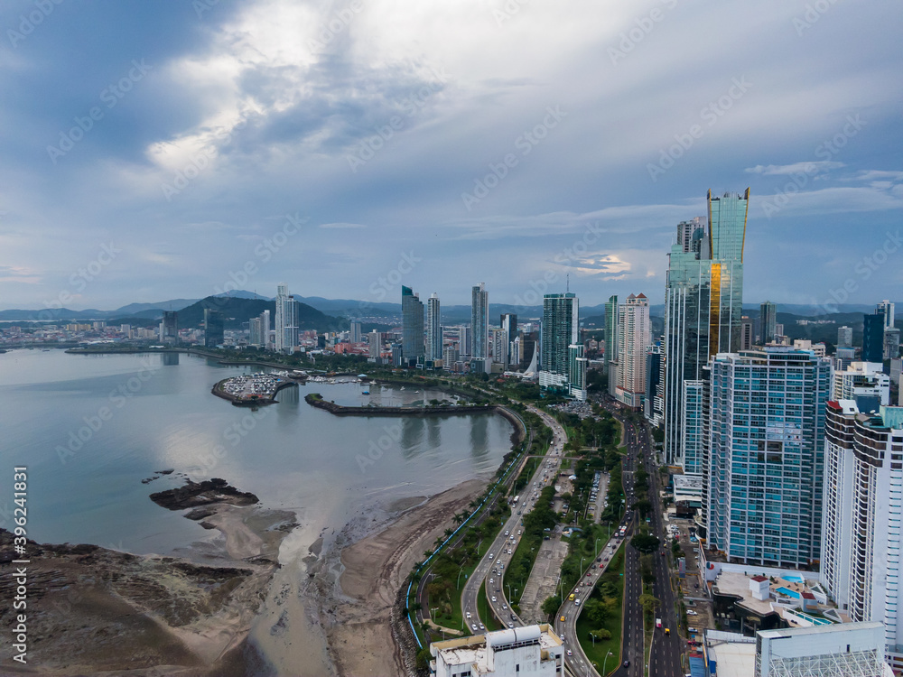 Beautiful aerial view of the Panama City Buildings Parks and marina Beautiful aerial view of the Panama City Buildings Parks and marina