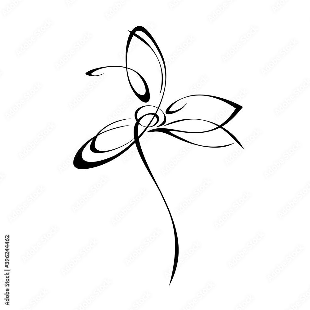 Fototapeta ornament 1409. one stylized flower with large petals on a short stalk in black lines on a white background