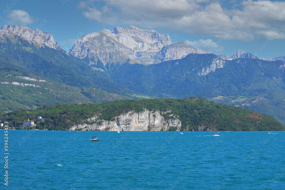 View of  Lake Annecy in France. Lake Annecy is a perialpine lake in Haute Savoie in France.