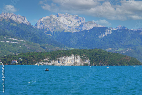 View of Lake Annecy in France. Lake Annecy is a perialpine lake in Haute Savoie in France.