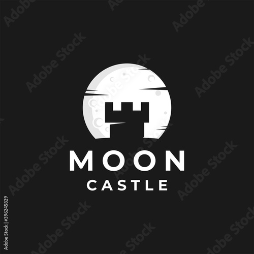 Simple castle logo design  fortress logo with moon logo template