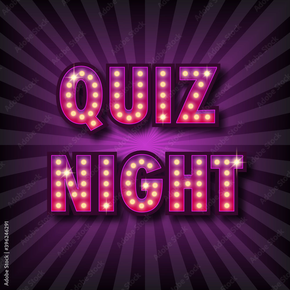 Quiz night announcement poster. Vintage styled light bulb box letters ...