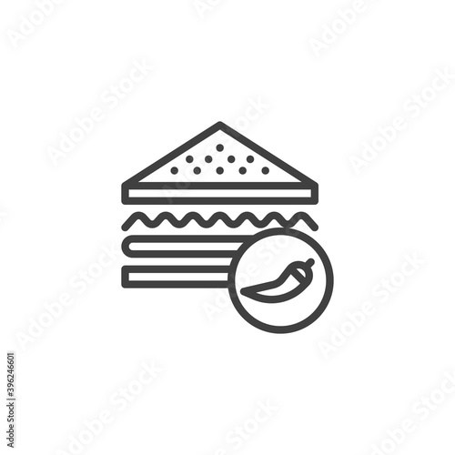 Spicy sandwich line icon. linear style sign for mobile concept and web design. Hot sandwich with chilli pepper outline vector icon. Symbol, logo illustration. Vector graphics