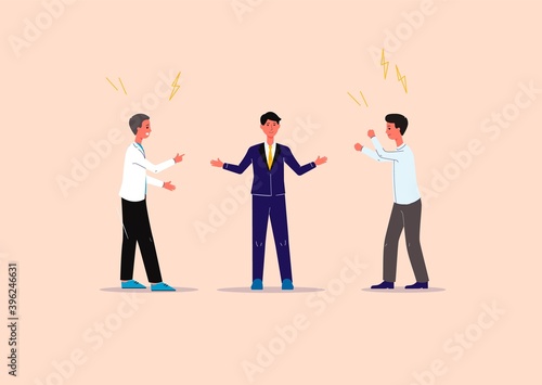 Conflicts solution and business mediation banner flat vector illustration.