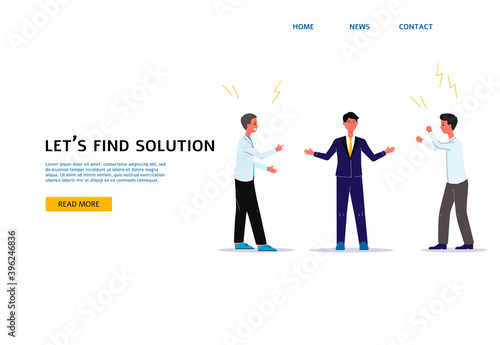 Flat vector illustration mediator who stops the conflict a landing page template