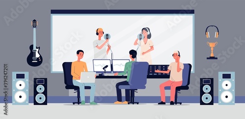 Professional studio for audio sound or music recording a vector flat illustration