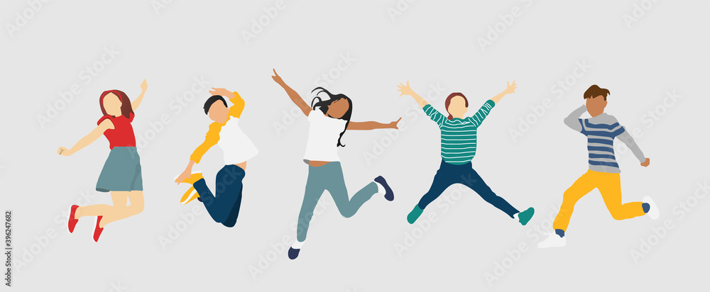 happy cute kids boy and girl jump Stock Vector | Adobe Stock