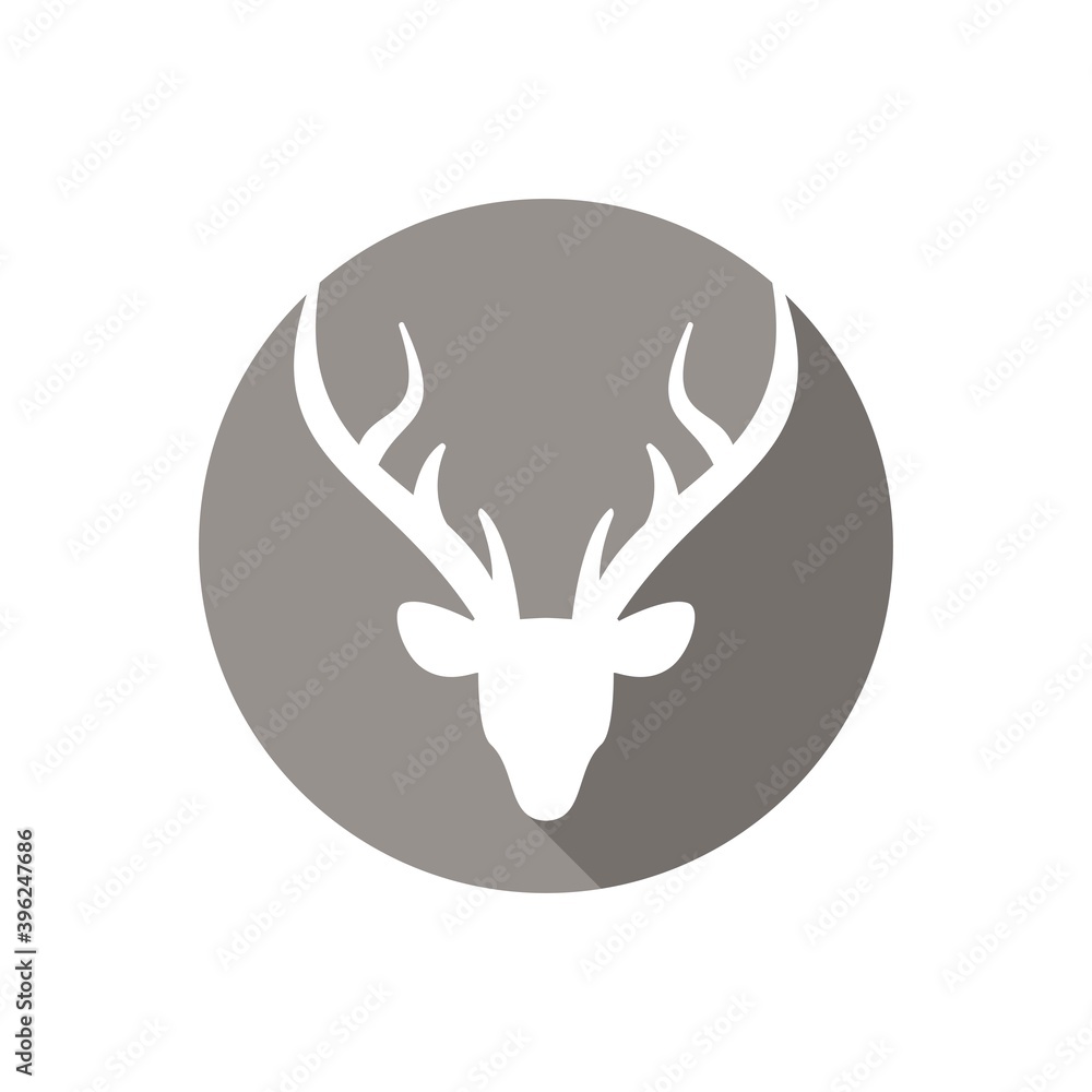 white silhouette of deer head with shadow in brown circle. white silhouette of deer head with shadow in brown circle.