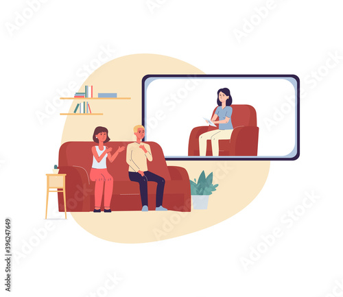 Vector flat illustration of psychological family online therapy.