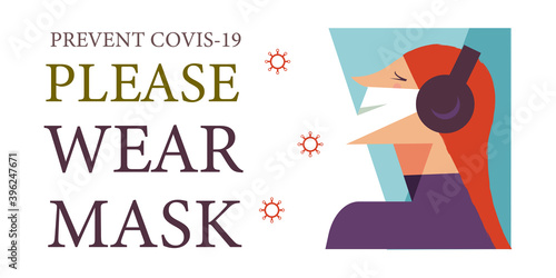 Please put on your mask. Vector poster encouraging people to wear masks during the coronavirus pandemic.