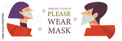 Please put on your mask. Vector poster encouraging people to wear masks during the coronavirus pandemic.