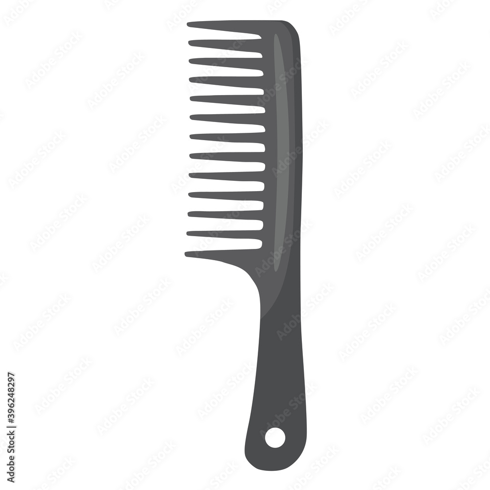 Comb. A dark grey plastic comb for untangling and combing tangled wet and dry hair.Vector illustration isolated on a white background for design and web. Comb. A dark grey plastic comb for untangling and combing tangled wet and dry hair.Vector illustration isolated on a white background for design and web.