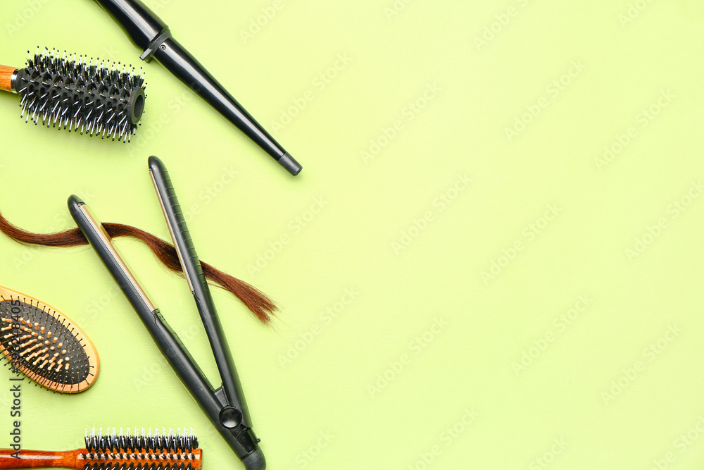 Set of hairdresser's tools on color background Set of hairdresser's tools on color background