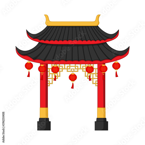 Chinese Gate and paper lamp on white background