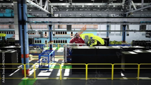 Assembly line production at the modern truck factory.