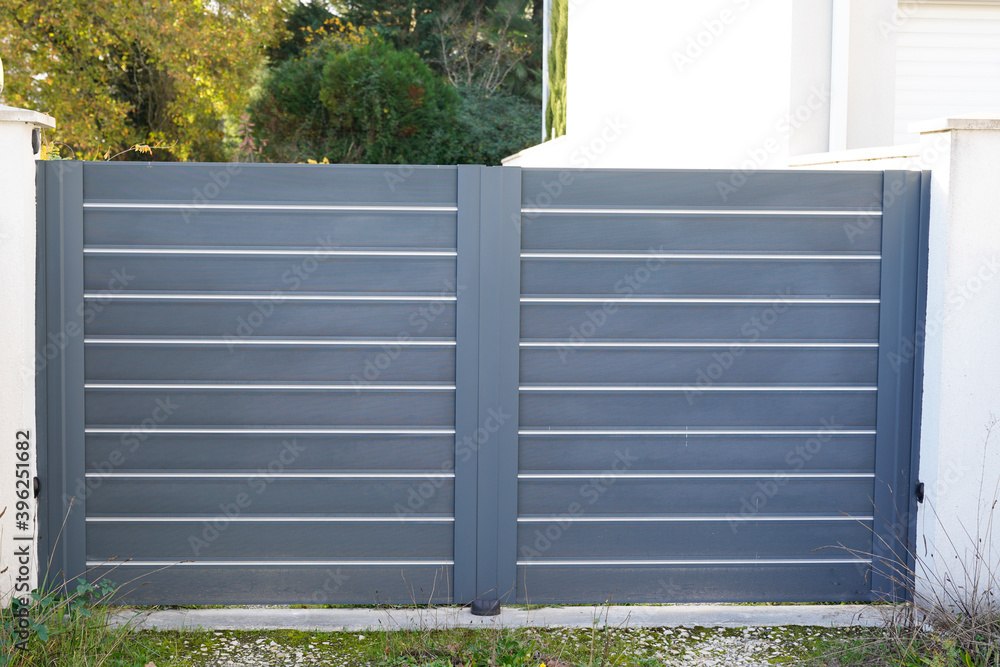 modern steel grey gate aluminum portal with blades suburbs house street modern steel grey gate aluminum portal with blades suburbs house street