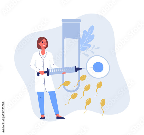 Medical Fertility banner with tiny doctor flat vector illustration isolated.