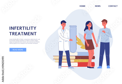 Infertility treatment website banner with gynecologist, flat vector illustration.