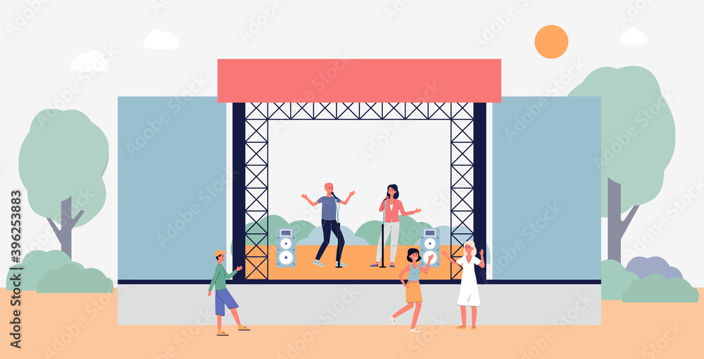 Vector illustration of musical concert, festival or an open air party.
