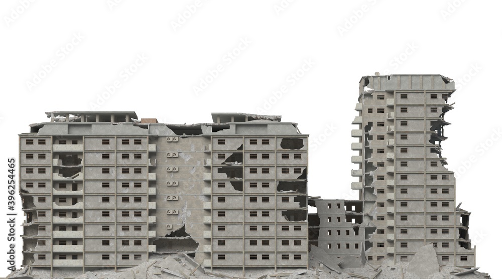 Ruined building isolated on white 3d illustration Ruined building isolated on white 3d illustration