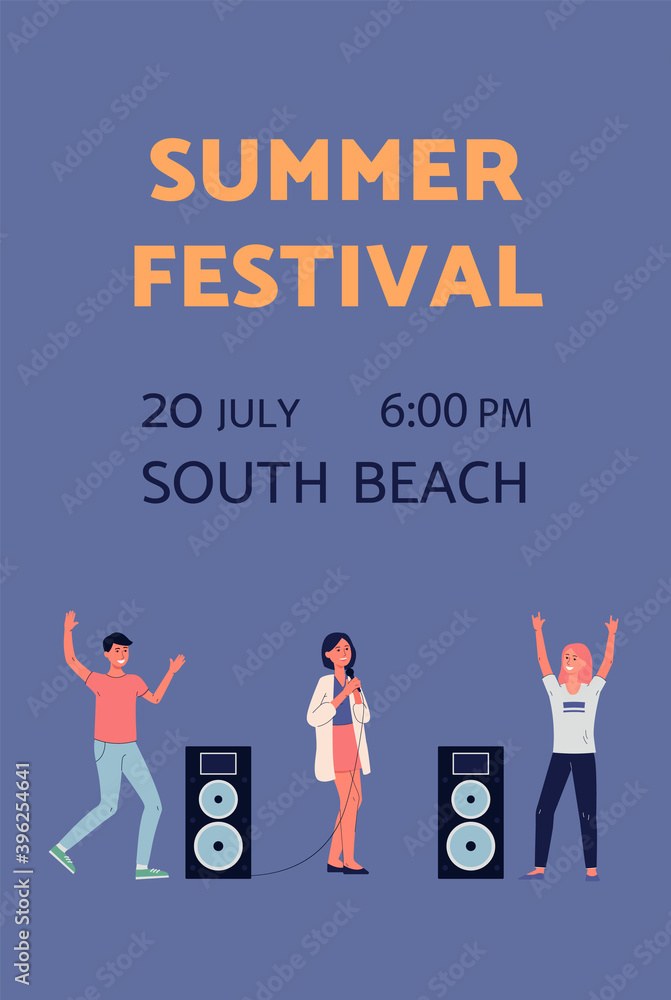Poster with advertisement of summer musical open air party a vector illustration Poster with advertisement of summer musical open air party a vector illustration
