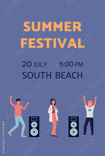 Poster with advertisement of summer musical open air party a vector illustration