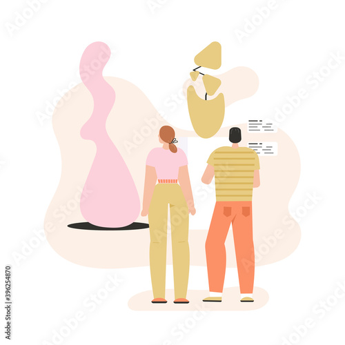 Couple at Museum of Modern Art exhibition of sculpture or statue