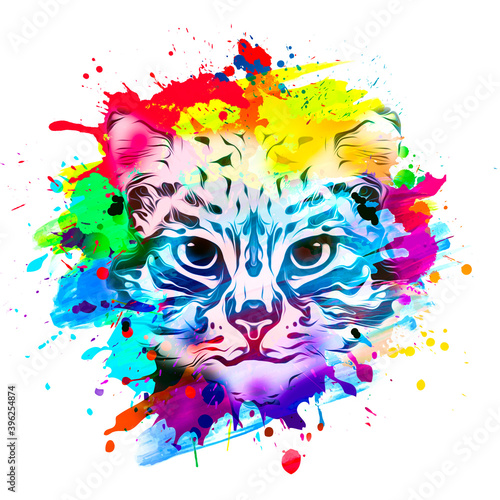 Fototapeta Naklejka Na Ścianę i Meble -  abstract colorful cat muzzle illustration, graphic design concept