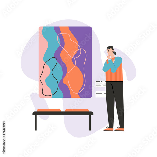 Man watching exhibition of contemporary abstract painting