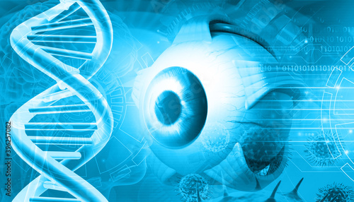Human eye with dna on medical background. 3d illustration photo