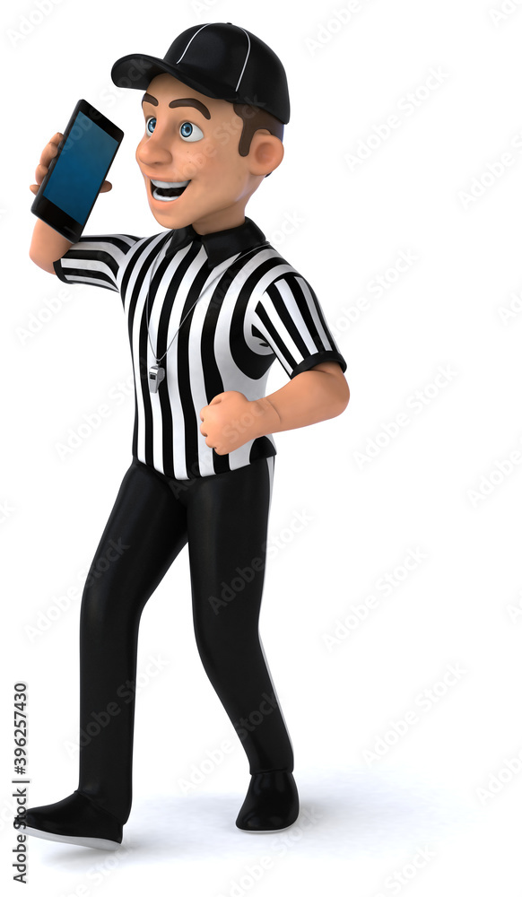 Fun 3D Illustration of an american Referee with a smartphone Fun 3D Illustration of an american Referee with a smartphone