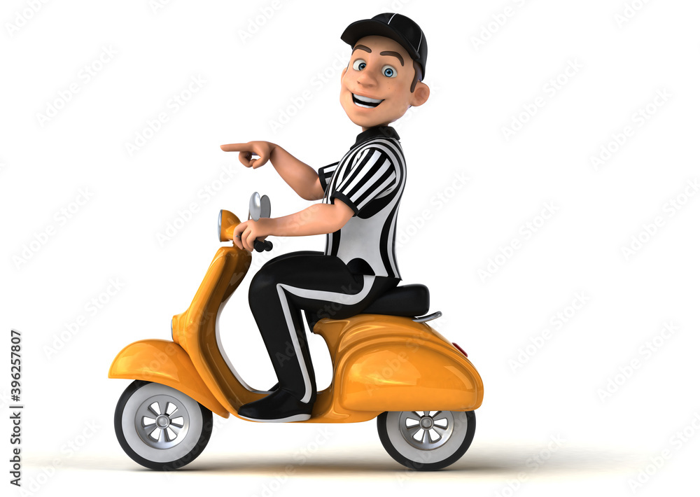 Fun 3D Illustration of an american Referee on a scooter Fun 3D Illustration of an american Referee on a scooter
