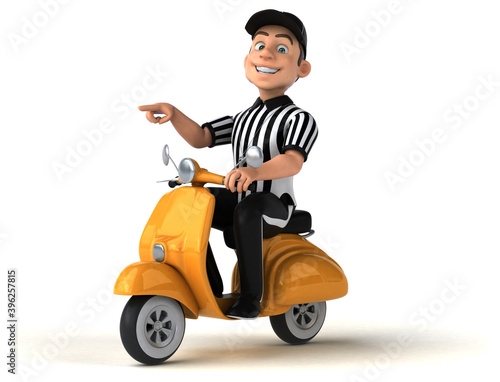 Fun 3D Illustration of an american Referee on a scooter