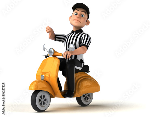 Fun 3D Illustration of an american Referee on a scooter