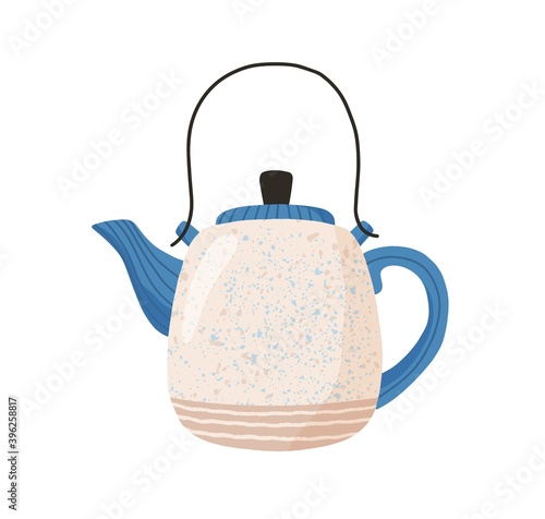 Ceramic teapot isolated on white background. Cute tea kettle in retro style. ...