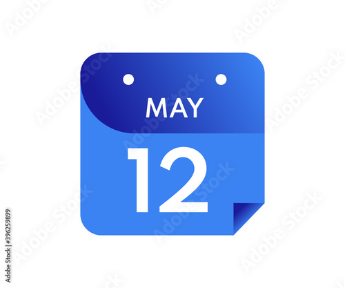 May 12 Date on a Single Day Calendar in Flat Style, 12 May calendar icon