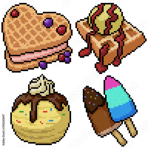 pixel art set isolated ice cream dessert