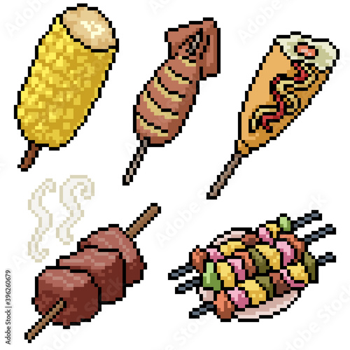 pixel art set isolated barbeque party