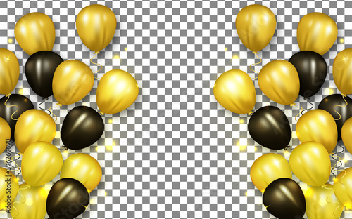 Realistic gold and black balloon with transparent background