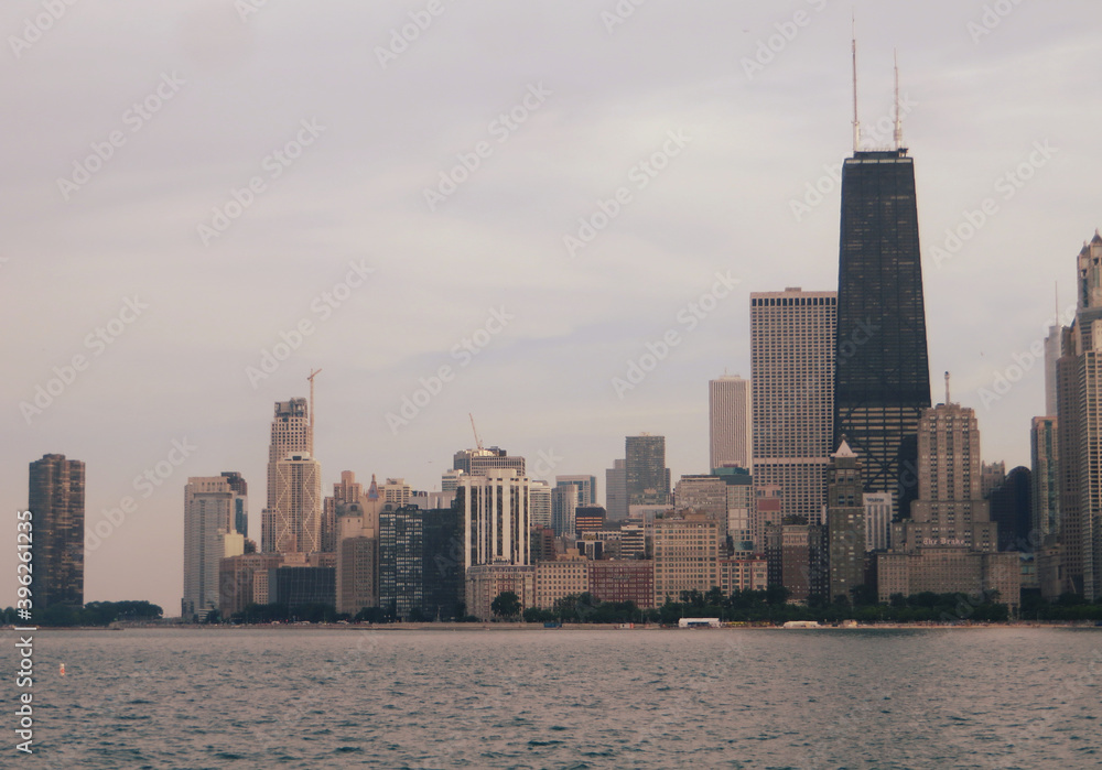 Chicago view downtown from water of Michigan lake Chicago view downtown from water of Michigan lake