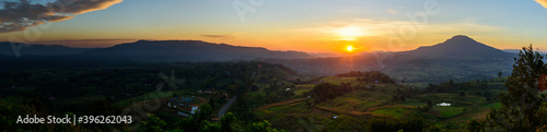 Panorama view of high mountain in sunset time