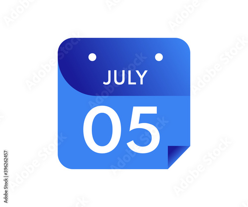 July 5 Date on a Single Day Calendar in Flat Style, 5 July calendar icon photo