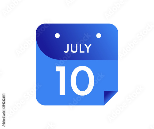 July 10 Date on a Single Day Calendar in Flat Style, 10 July calendar icon