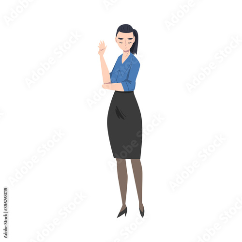 Young Woman with Contempt Look on Her Face Showing Rejection and Refusal Gesture with Her Hand Vector Illustration