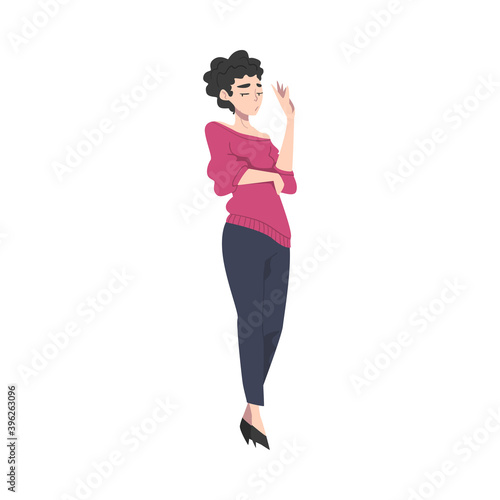 Young Woman with Contempt Look on Her Face Showing Rejection and Refusal Gesture with Her Hand Vector Illustration