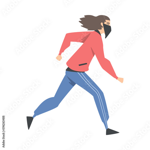 Aggressive Man Radical with Covered Face Engaged in Street Riot Vector Illustration
