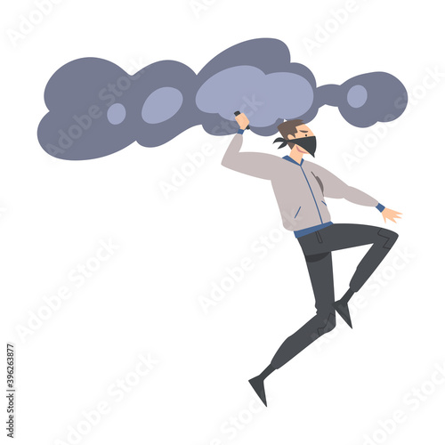 Aggressive Man Radical with Covered Face Throwing Smoke Grenade Vector Illustration